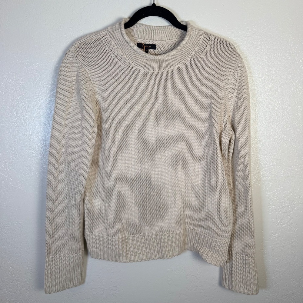 New Quince Womens M 100% Organic Cotton Roll Neck Sweater Speckled Beige